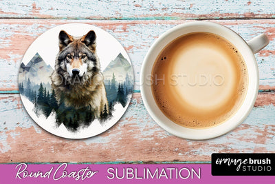 Wild Animals Coaster Sublimation - Mountain Round Coaster Sublimation OrangeBrushStudio 