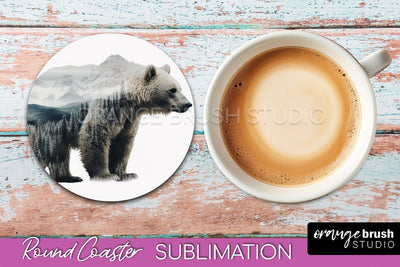 Wild Animals Coaster Sublimation - Mountain Round Coaster Sublimation OrangeBrushStudio 