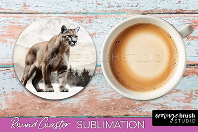 Wild Animals Coaster Sublimation - Mountain Round Coaster Sublimation OrangeBrushStudio 