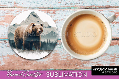 Wild Animals Coaster Sublimation - Mountain Round Coaster Sublimation OrangeBrushStudio 