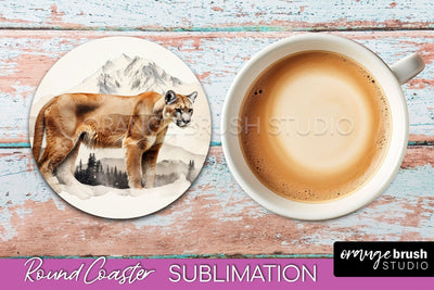 Wild Animals Coaster Sublimation - Mountain Round Coaster Sublimation OrangeBrushStudio 