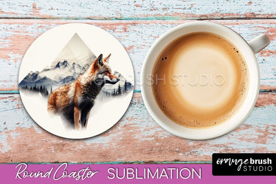 Wild Animals Coaster Sublimation - Mountain Round Coaster Sublimation OrangeBrushStudio 