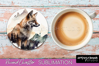 Wild Animals Coaster Sublimation - Mountain Round Coaster Sublimation OrangeBrushStudio 