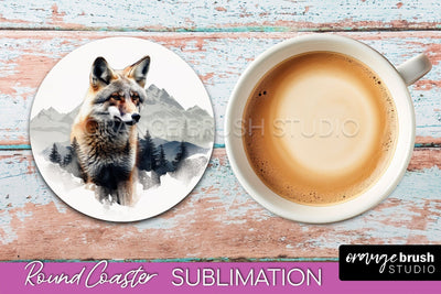 Wild Animals Coaster Sublimation - Mountain Round Coaster Sublimation OrangeBrushStudio 