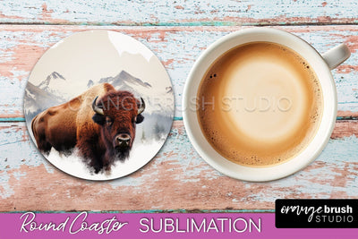 Wild Animals Coaster Sublimation - Mountain Round Coaster Sublimation OrangeBrushStudio 