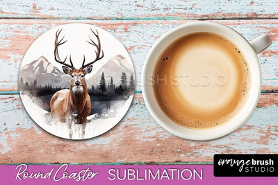Wild Animals Coaster Sublimation - Mountain Round Coaster Sublimation OrangeBrushStudio 