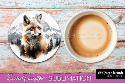 Wild Animals Coaster Sublimation - Mountain Round Coaster Sublimation OrangeBrushStudio 