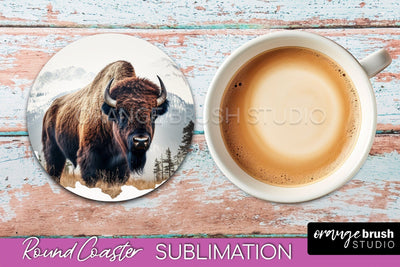 Wild Animals Coaster Sublimation - Mountain Round Coaster Sublimation OrangeBrushStudio 