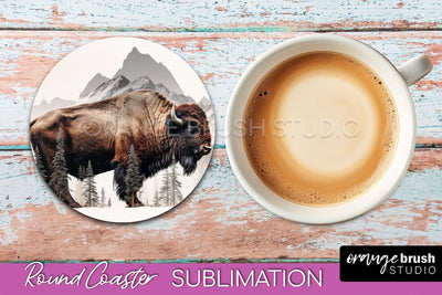 Wild Animals Coaster Sublimation - Mountain Round Coaster Sublimation OrangeBrushStudio 