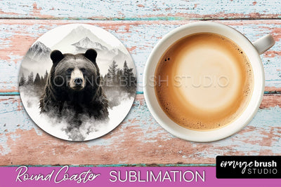 Wild Animals Coaster Sublimation - Mountain Round Coaster Sublimation OrangeBrushStudio 