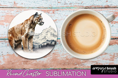 Wild Animals Coaster Sublimation - Mountain Round Coaster Sublimation OrangeBrushStudio 