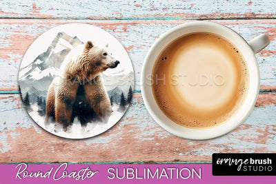 Wild Animals Coaster Sublimation - Mountain Round Coaster Sublimation OrangeBrushStudio 