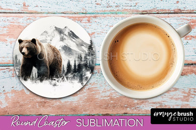 Wild Animals Coaster Sublimation - Mountain Round Coaster Sublimation OrangeBrushStudio 
