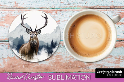 Wild Animals Coaster Sublimation - Mountain Round Coaster Sublimation OrangeBrushStudio 