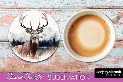Wild Animals Coaster Sublimation - Mountain Round Coaster Sublimation OrangeBrushStudio 