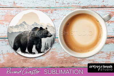Wild Animals Coaster Sublimation - Mountain Round Coaster Sublimation OrangeBrushStudio 