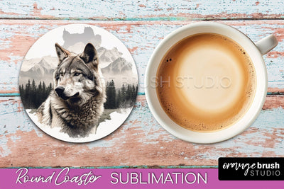 Wild Animals Coaster Sublimation - Mountain Round Coaster Sublimation OrangeBrushStudio 