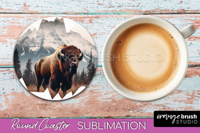 Wild Animals Coaster Sublimation - Mountain Round Coaster Sublimation OrangeBrushStudio 