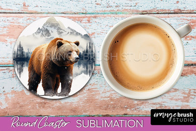 Wild Animals Coaster Sublimation - Mountain Round Coaster Sublimation OrangeBrushStudio 