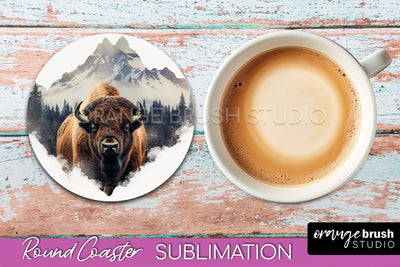 Wild Animals Coaster Sublimation - Mountain Round Coaster Sublimation OrangeBrushStudio 