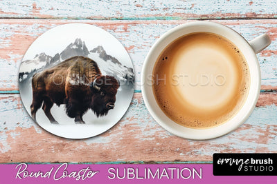 Wild Animals Coaster Sublimation - Mountain Round Coaster Sublimation OrangeBrushStudio 