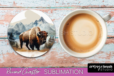 Wild Animals Coaster Sublimation - Mountain Round Coaster Sublimation OrangeBrushStudio 