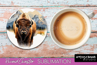 Wild Animals Coaster Sublimation - Mountain Round Coaster Sublimation OrangeBrushStudio 