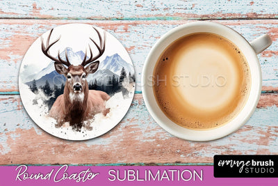 Wild Animals Coaster Sublimation - Mountain Round Coaster Sublimation OrangeBrushStudio 