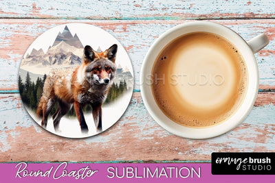 Wild Animals Coaster Sublimation - Mountain Round Coaster Sublimation OrangeBrushStudio 
