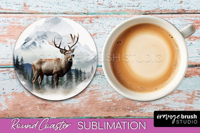 Wild Animals Coaster Sublimation - Mountain Round Coaster Sublimation OrangeBrushStudio 