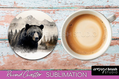 Wild Animals Coaster Sublimation - Mountain Round Coaster Sublimation OrangeBrushStudio 