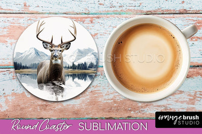 Wild Animals Coaster Sublimation - Mountain Round Coaster Sublimation OrangeBrushStudio 