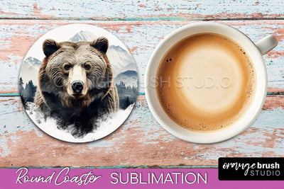 Wild Animals Coaster Sublimation - Mountain Round Coaster Sublimation OrangeBrushStudio 