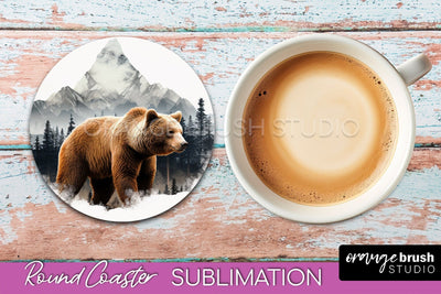 Wild Animals Coaster Sublimation - Mountain Round Coaster Sublimation OrangeBrushStudio 