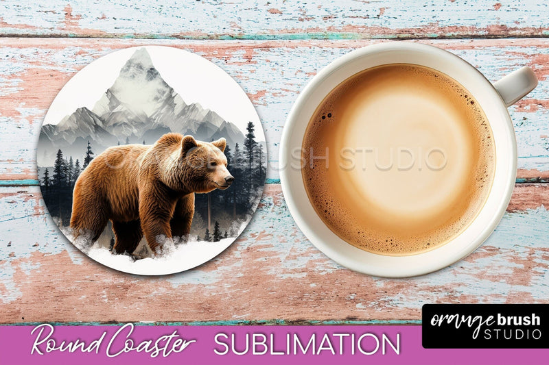 Wild Animals Coaster Sublimation - Mountain Round Coaster Sublimation OrangeBrushStudio 