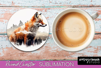 Wild Animals Coaster Sublimation - Mountain Round Coaster Sublimation OrangeBrushStudio 