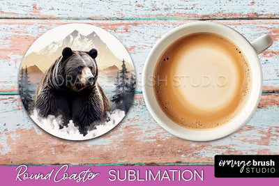 Wild Animals Coaster Sublimation - Mountain Round Coaster Sublimation OrangeBrushStudio 
