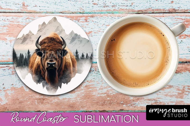 Wild Animals Coaster Sublimation - Mountain Round Coaster Sublimation OrangeBrushStudio 