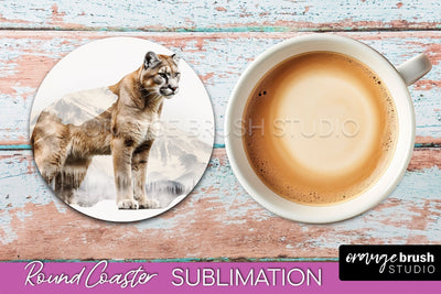 Wild Animals Coaster Sublimation - Mountain Round Coaster Sublimation OrangeBrushStudio 