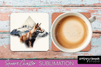 Wild Animals Coaster Sublimation - Mountain Square Coaster Sublimation OrangeBrushStudio 