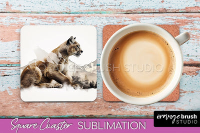Wild Animals Coaster Sublimation - Mountain Square Coaster Sublimation OrangeBrushStudio 
