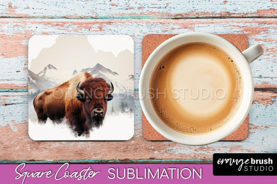 Wild Animals Coaster Sublimation - Mountain Square Coaster Sublimation OrangeBrushStudio 