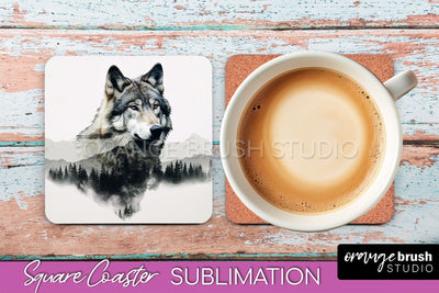 Wild Animals Coaster Sublimation - Mountain Square Coaster Sublimation OrangeBrushStudio 