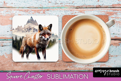 Wild Animals Coaster Sublimation - Mountain Square Coaster Sublimation OrangeBrushStudio 