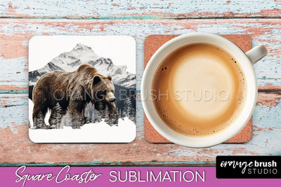 Wild Animals Coaster Sublimation - Mountain Square Coaster Sublimation OrangeBrushStudio 