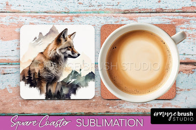 Wild Animals Coaster Sublimation - Mountain Square Coaster Sublimation OrangeBrushStudio 