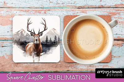 Wild Animals Coaster Sublimation - Mountain Square Coaster Sublimation OrangeBrushStudio 