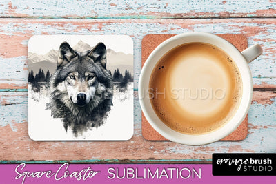 Wild Animals Coaster Sublimation - Mountain Square Coaster Sublimation OrangeBrushStudio 