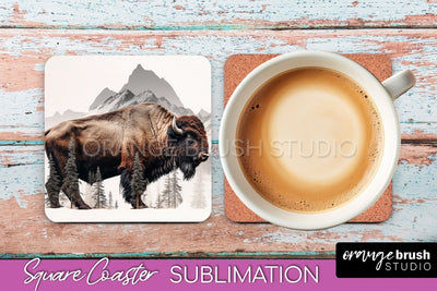 Wild Animals Coaster Sublimation - Mountain Square Coaster Sublimation OrangeBrushStudio 