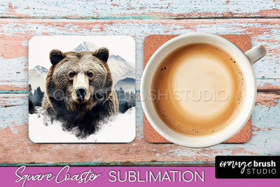 Wild Animals Coaster Sublimation - Mountain Square Coaster Sublimation OrangeBrushStudio 